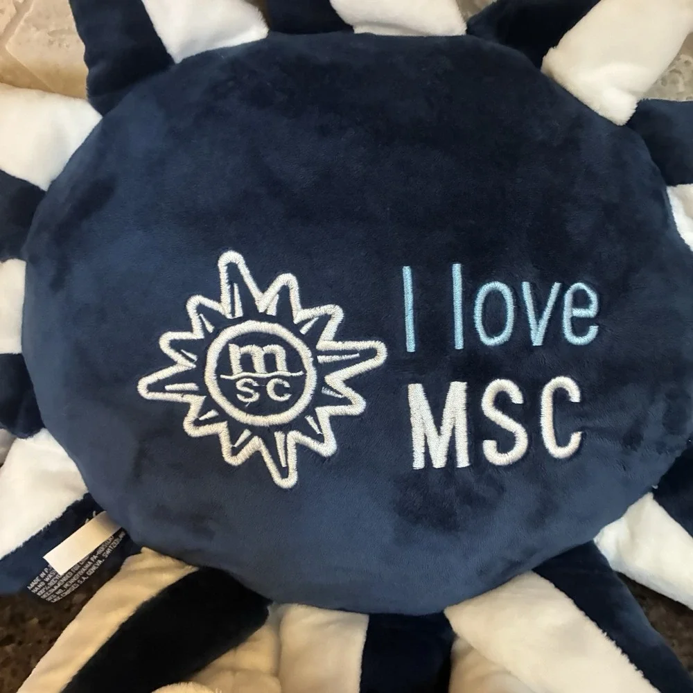MSC Cruise Ship Smiling Sun Mascot‎ Plush Pillow Doll Blue White - Large 23